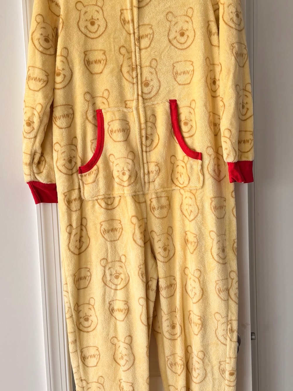 Disney Yellow Winnie the Pooh Plush Pajama Set with Red Trim Small 4-6